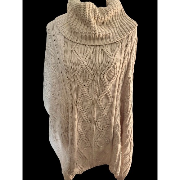 Chunky Cable Cowl Neck Poncho Sweater Ivory Knit XL, Country, Fisherman Preppy - Picture 1 of 7